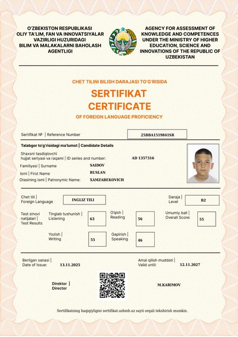 CEFR B2 — Saidov Ruslan Xamzabekovich