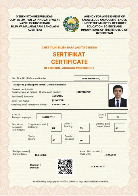 CEFR B2 — Axtamov Jahongir Ergash o‘g‘li