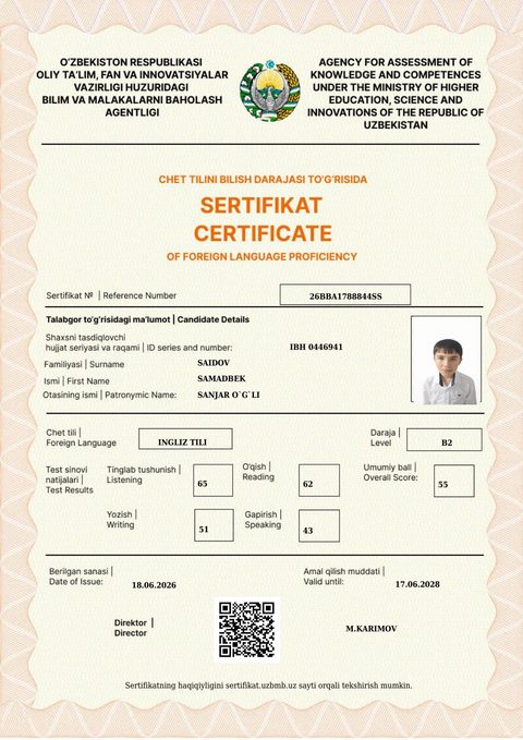 CEFR B2 — Saidov Samadbek Sanjar o`g`li