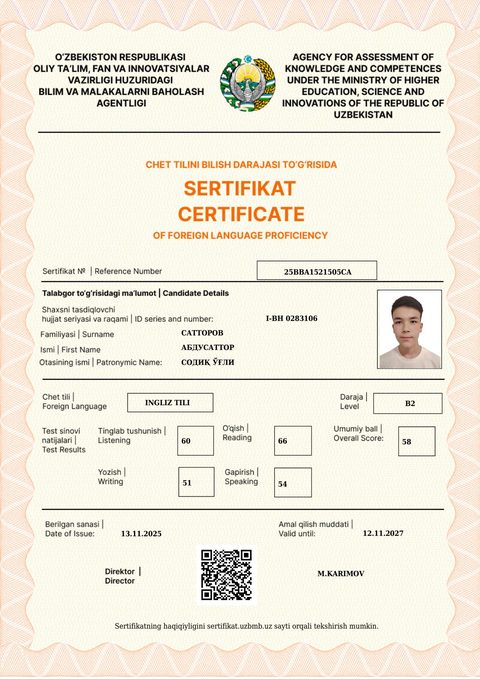 CEFR B2 — Сатторов Абдусаттор Содиқ ўғли